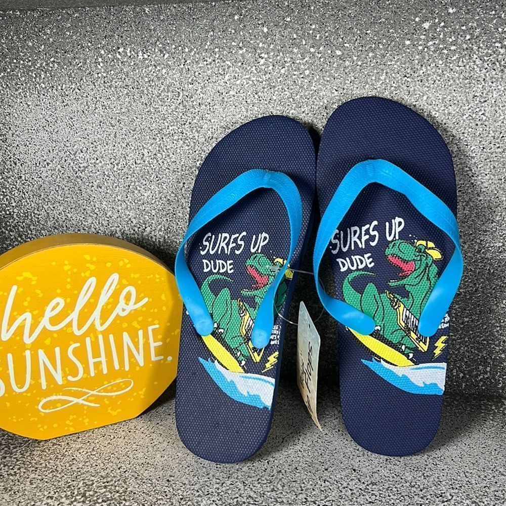 NWT Dinosaur Surf’s Up Dude Boys Flip Flops Sandals Shoes Beach Pool Size 2/3
